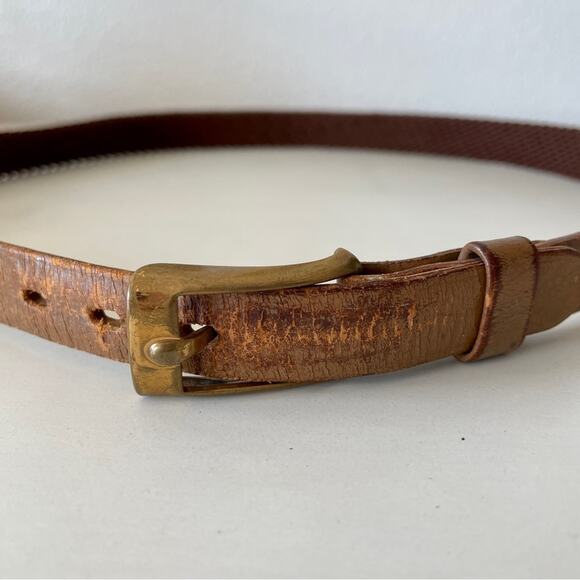 Streve Ostrich Leather & Woven Vintage Brown Belt Solid Bronze Hardware Size 34 main image 7